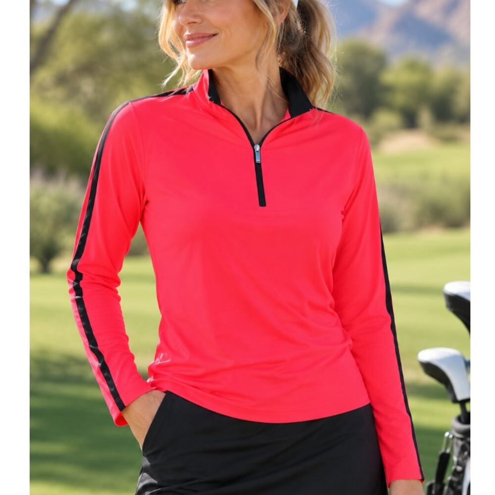 Tail White Label Women’s Golf 1/4 Zip Pullover Neon Pink Black Stripe Size M